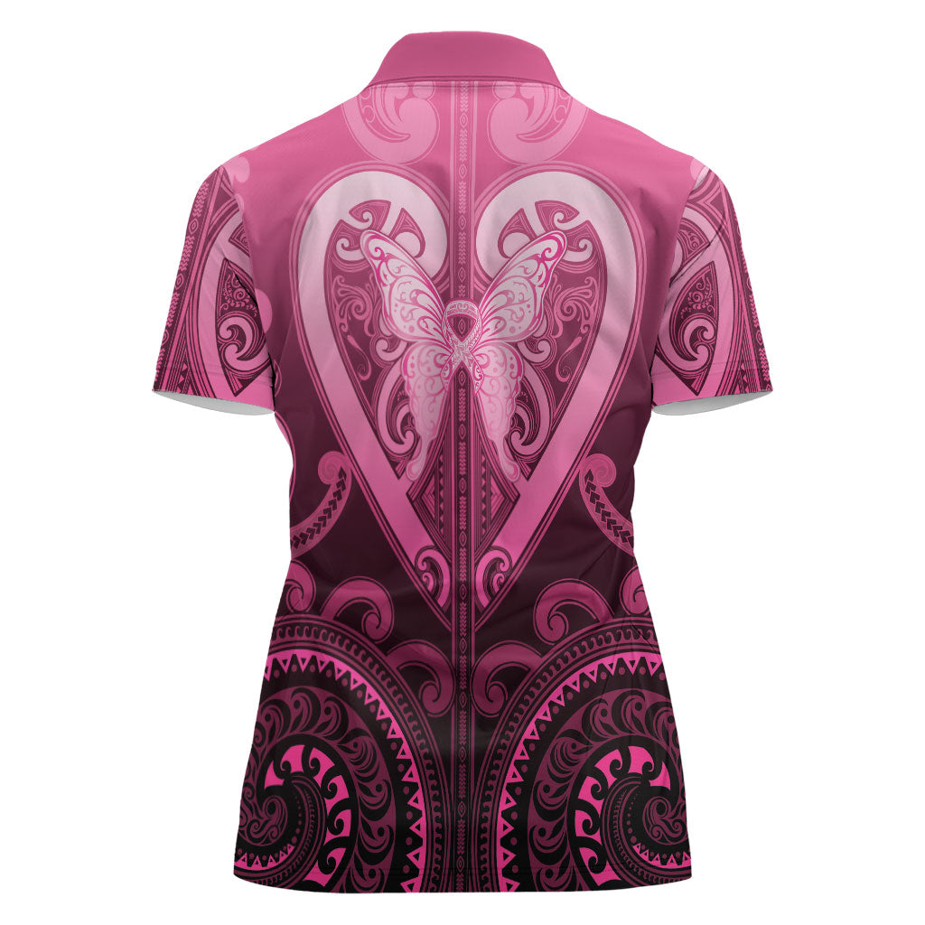 Aotearoa Breast Cancer Women Polo Shirt Maori Tribal Pattern LT05 - Polynesian Pride