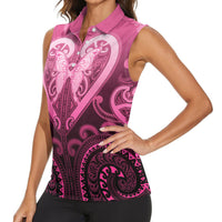 Aotearoa Breast Cancer Women Sleeveless Polo Shirt Maori Tribal Pattern LT05 - Polynesian Pride