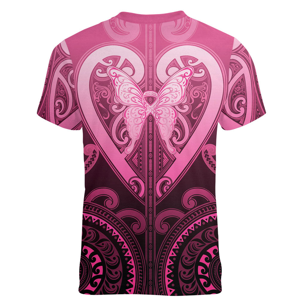 Aotearoa Breast Cancer Women V-Neck T-Shirt Maori Tribal Pattern LT05 - Polynesian Pride
