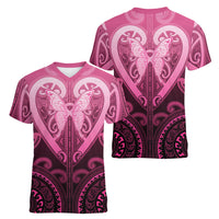 Aotearoa Breast Cancer Women V-Neck T-Shirt Maori Tribal Pattern LT05 - Polynesian Pride