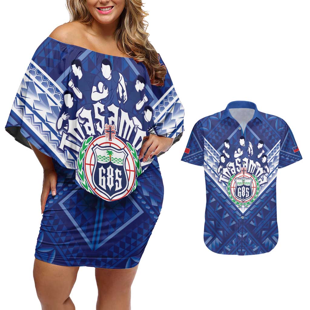 Toa Samoa Rugby Custom Couples Matching Off Shoulder Short Dress and Hawaiian Shirt Samoan Pride With Tribal Pattern - Polynesian Pride