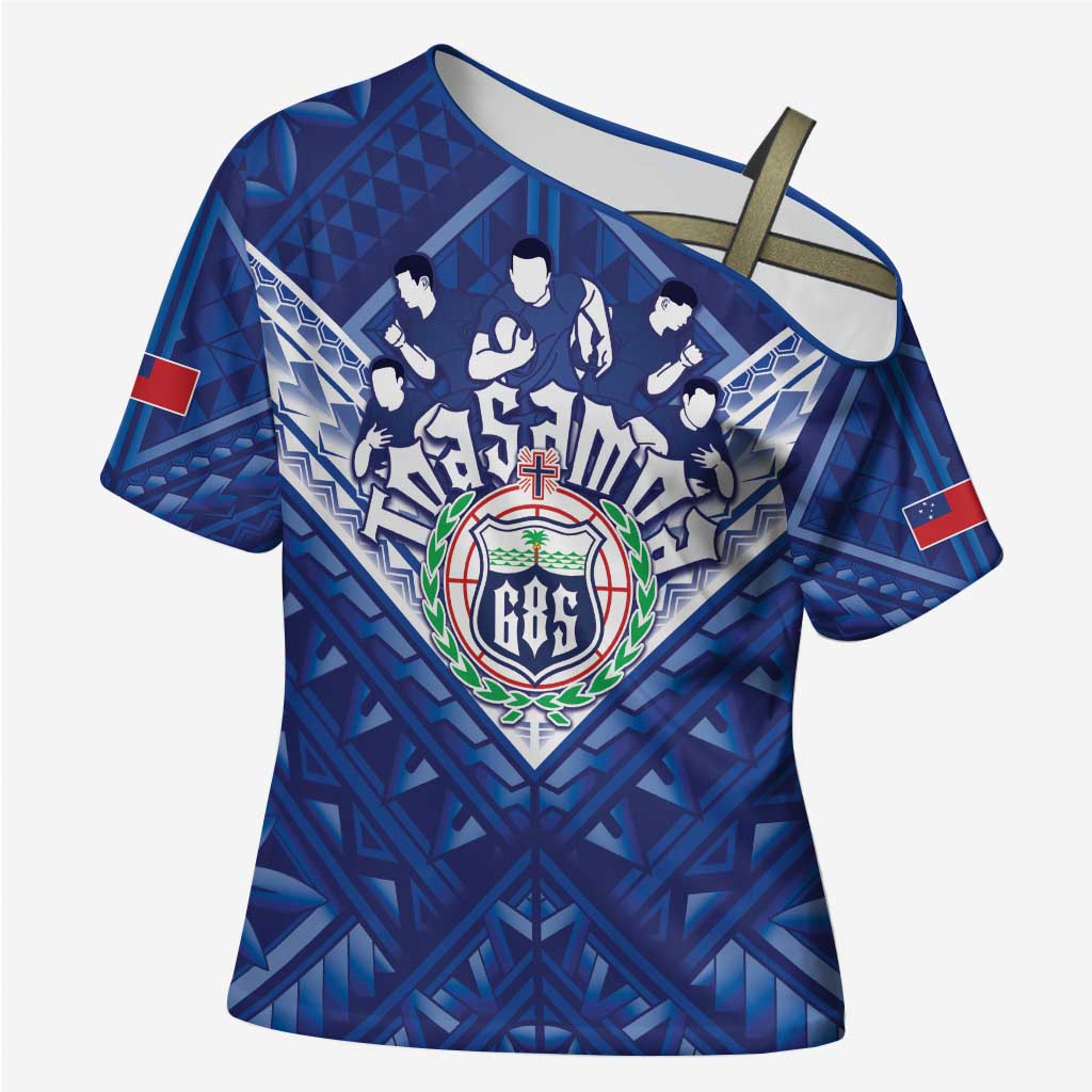 Toa Samoa Rugby Custom Cross Shoulder Shirt Samoan Pride With Tribal Pattern - Polynesian Pride