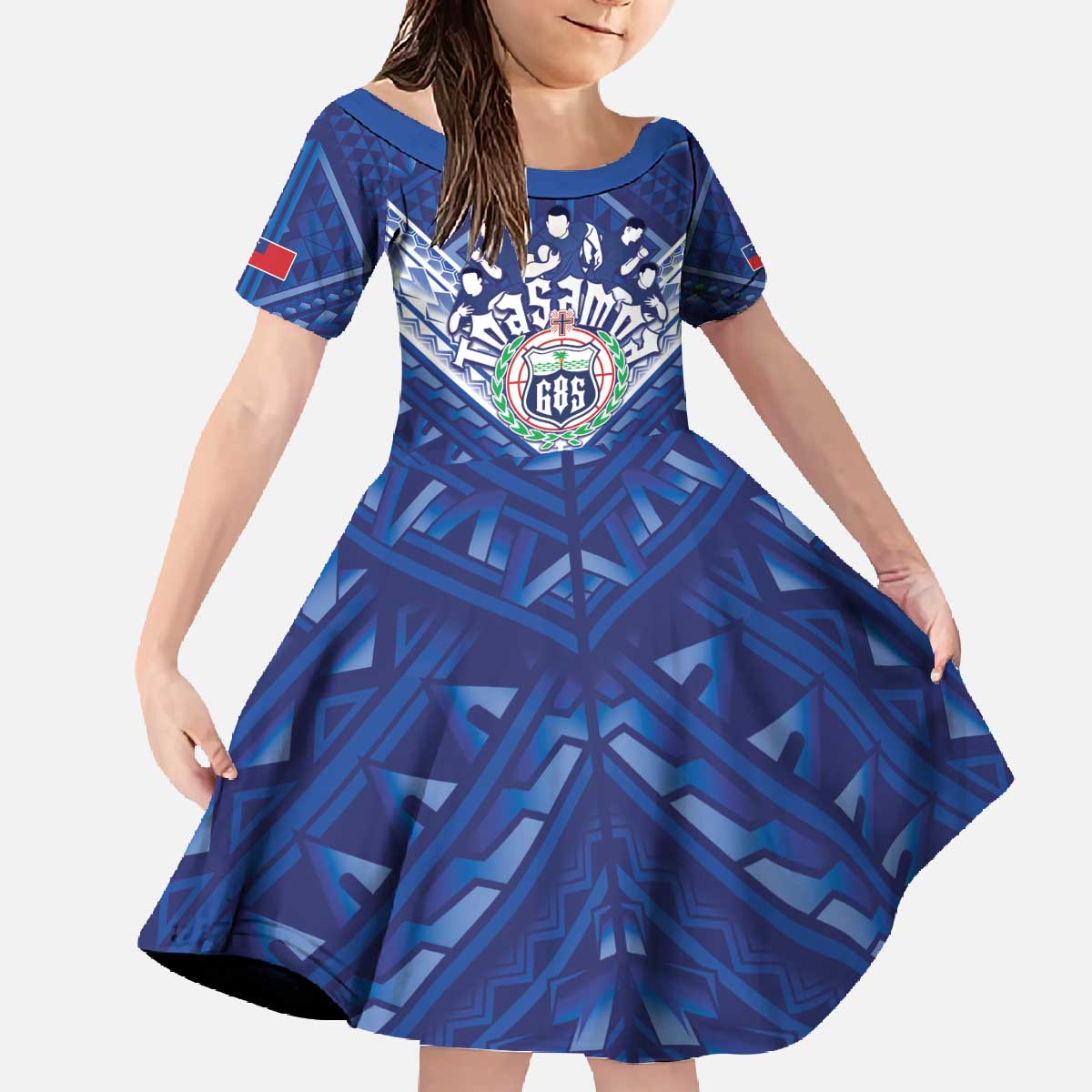 Toa Samoa Rugby Custom Family Matching Off The Shoulder Long Sleeve Dress and Hawaiian Shirt Samoan Pride With Tribal Pattern - Polynesian Pride