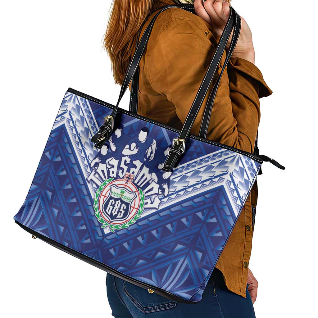 Toa Samoa Rugby Leather Tote Bag Samoan Pride With Tribal Pattern - Polynesian Pride