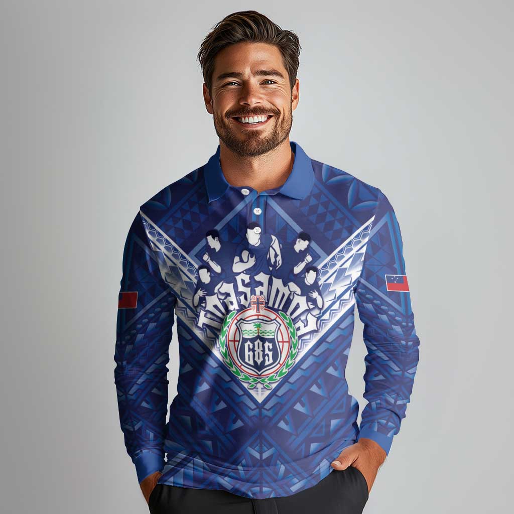 Toa Samoa Rugby Custom Long Sleeve Polo Shirt Samoan Pride With Tribal Pattern - Polynesian Pride