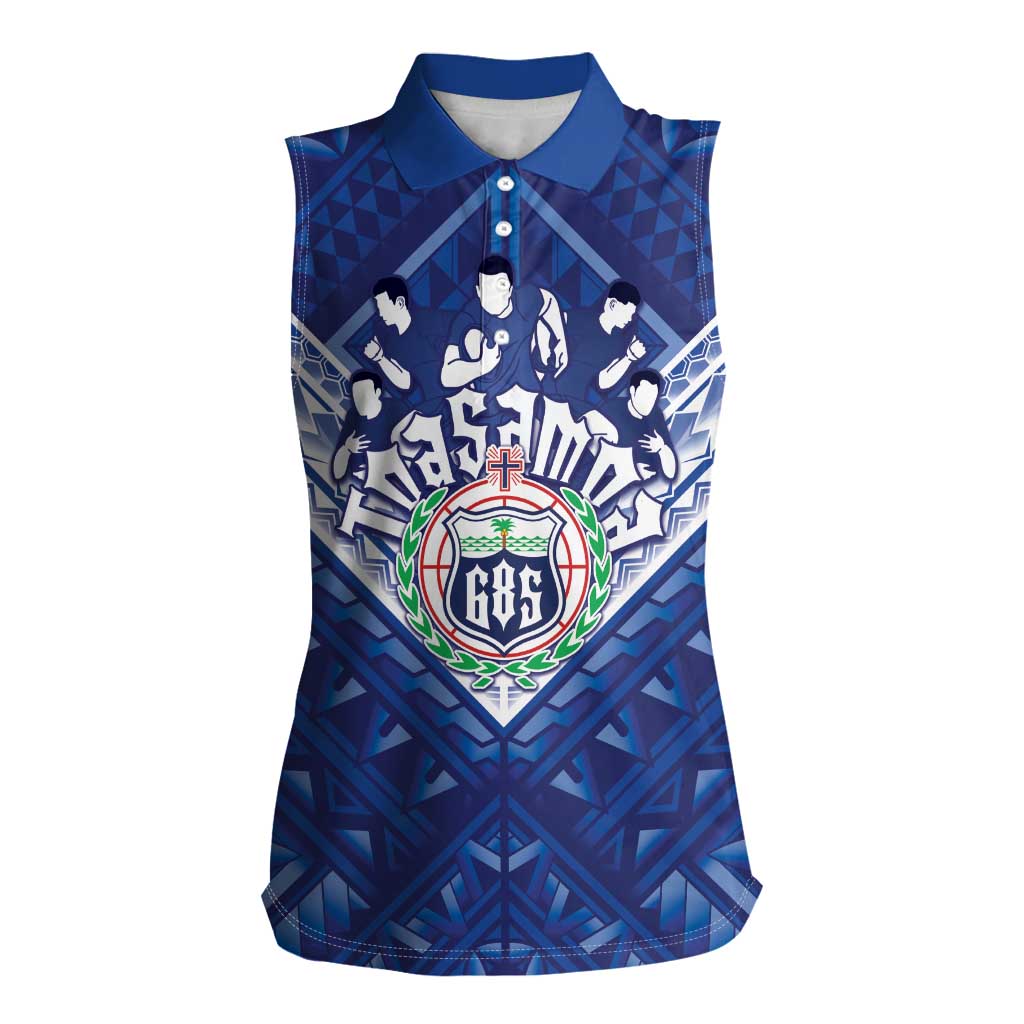 Toa Samoa Rugby Custom Women Sleeveless Polo Shirt Samoan Pride With Tribal Pattern - Polynesian Pride