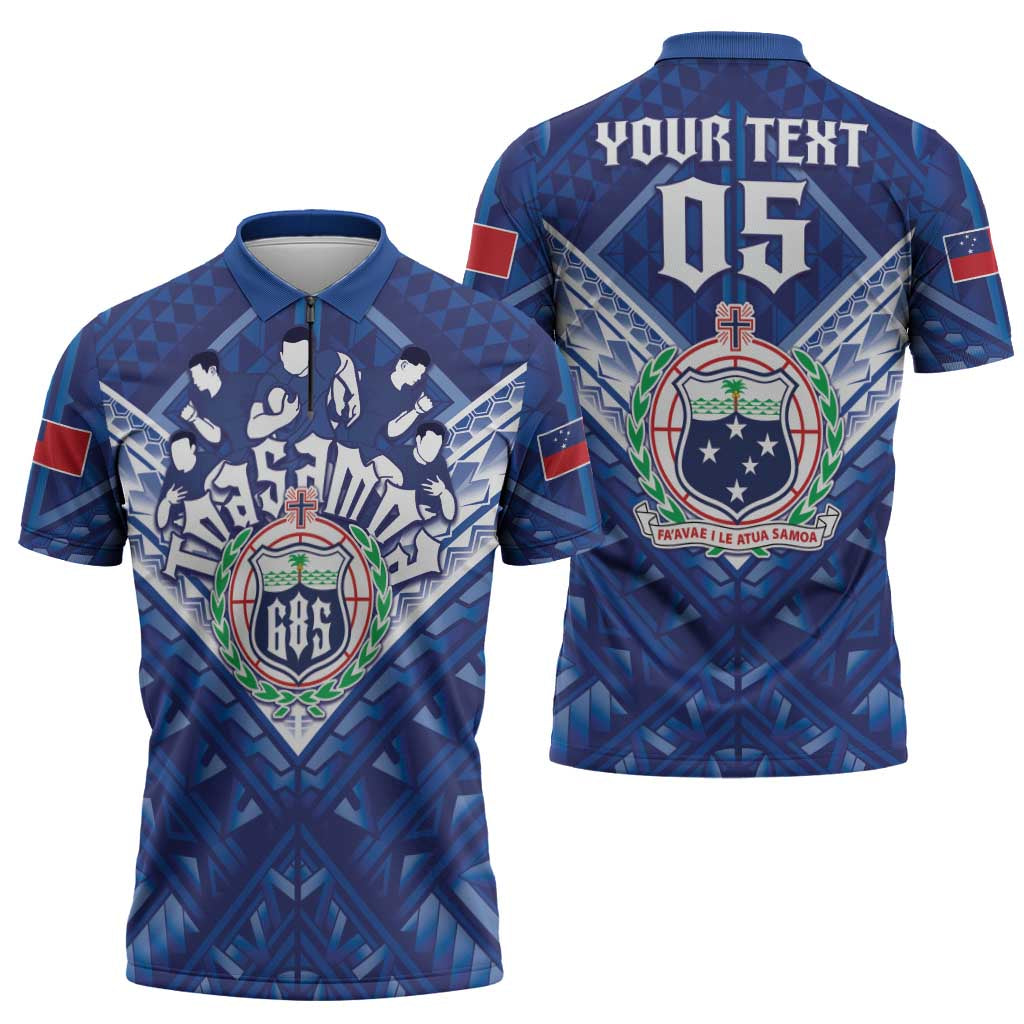 Toa Samoa Rugby Custom Zipper Polo Shirt Samoan Pride With Tribal Pattern - Polynesian Pride