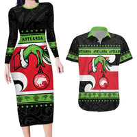 New Zealand Funny Christmas Couples Matching Long Sleeve Bodycon Dress and Hawaiian Shirt Maori Tiki LT05 Black - Polynesian Pride