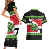 New Zealand Funny Christmas Couples Matching Short Sleeve Bodycon Dress and Hawaiian Shirt Maori Tiki LT05 - Polynesian Pride