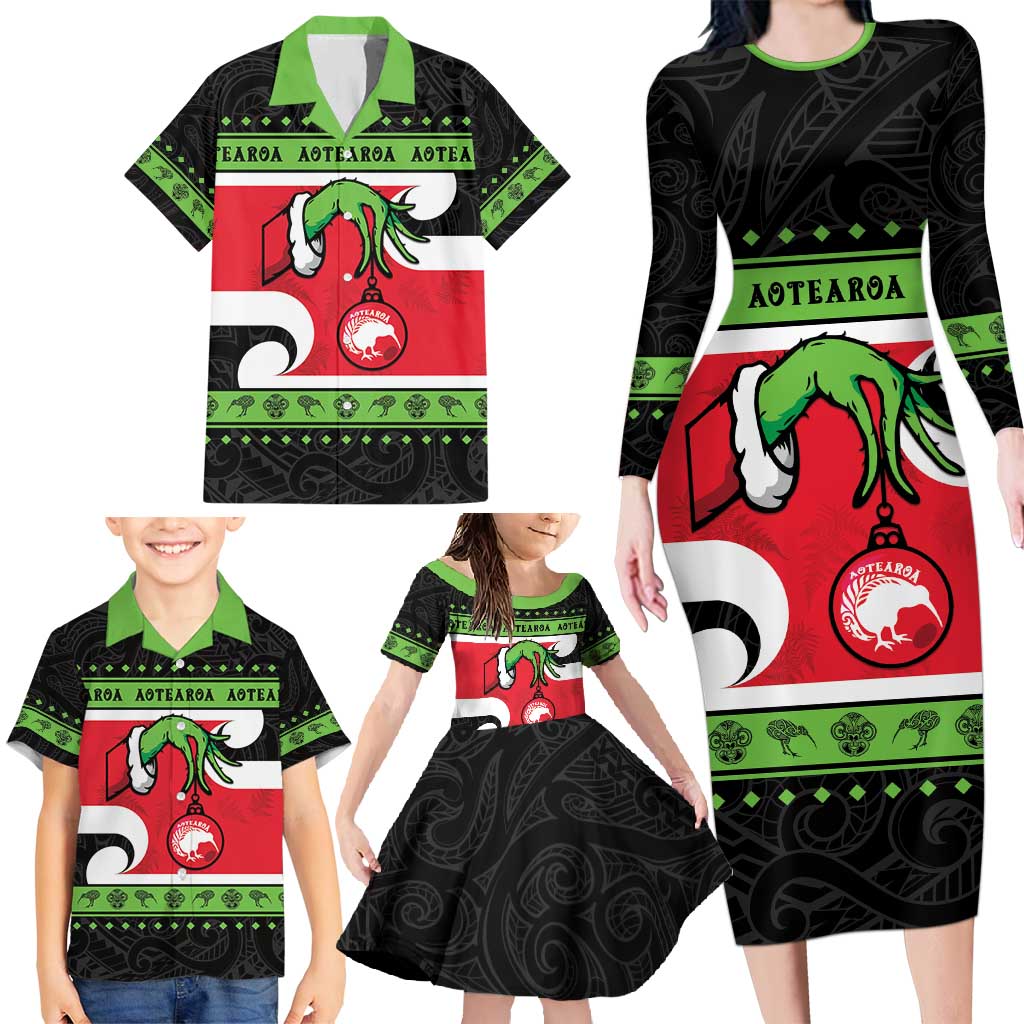 New Zealand Funny Christmas Family Matching Long Sleeve Bodycon Dress and Hawaiian Shirt Maori Tiki LT05 - Polynesian Pride