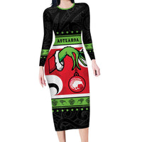New Zealand Funny Christmas Family Matching Long Sleeve Bodycon Dress and Hawaiian Shirt Maori Tiki LT05 Mom's Dress Black - Polynesian Pride