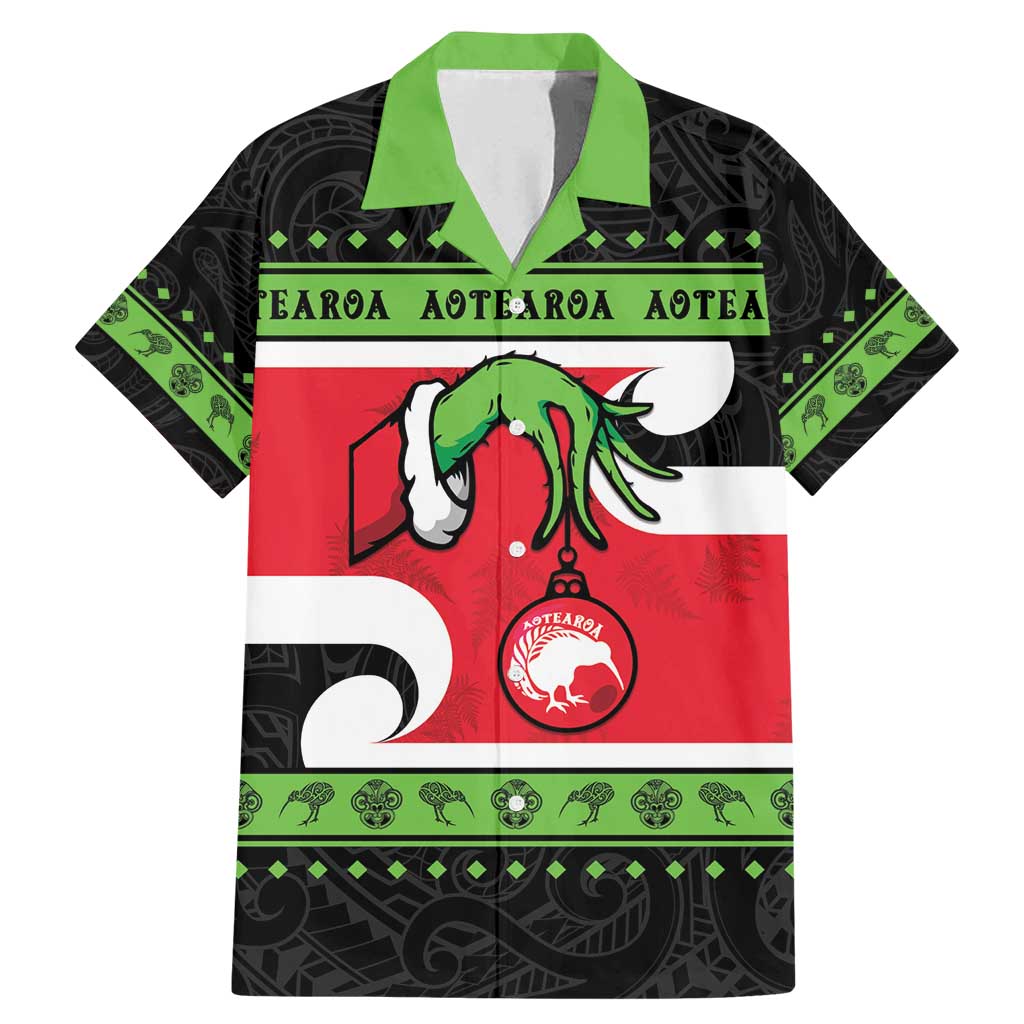 New Zealand Funny Christmas Family Matching Mermaid Dress and Hawaiian Shirt Maori Tiki LT05 Dad's Shirt - Short Sleeve Black - Polynesian Pride