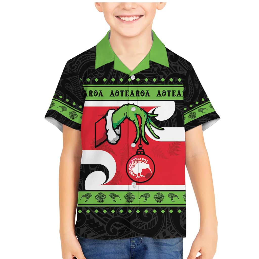 New Zealand Funny Christmas Family Matching Mermaid Dress and Hawaiian Shirt Maori Tiki LT05 Son's Shirt Black - Polynesian Pride