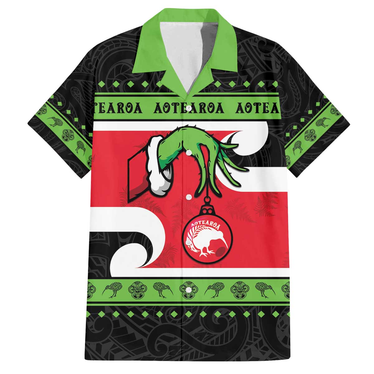 New Zealand Funny Christmas Family Matching Off The Shoulder Long Sleeve Dress and Hawaiian Shirt Maori Tiki LT05 Dad's Shirt - Short Sleeve Black - Polynesian Pride