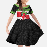 New Zealand Funny Christmas Family Matching Off Shoulder Maxi Dress and Hawaiian Shirt Maori Tiki LT05 Daughter's Dress Black - Polynesian Pride