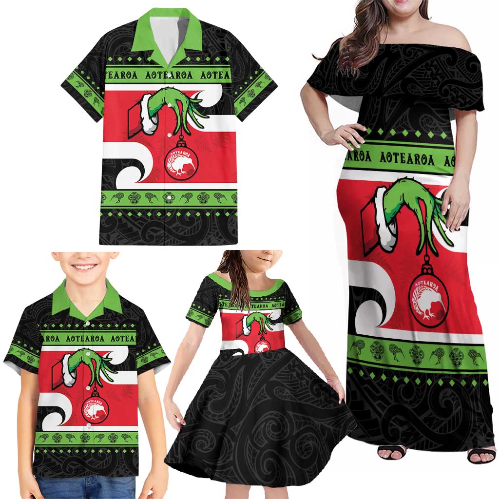 New Zealand Funny Christmas Family Matching Off Shoulder Maxi Dress and Hawaiian Shirt Maori Tiki LT05 - Polynesian Pride