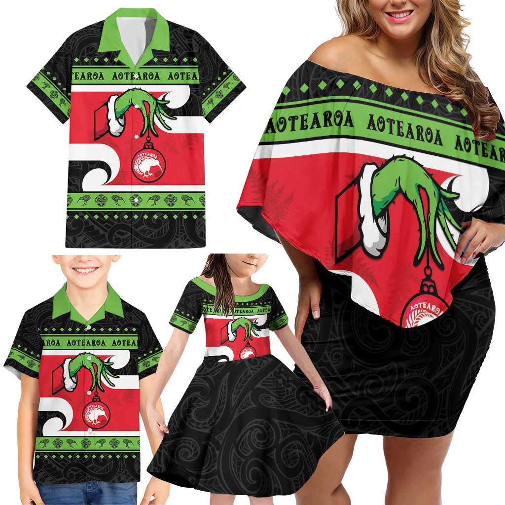New Zealand Funny Christmas Family Matching Off Shoulder Short Dress and Hawaiian Shirt Maori Tiki LT05 - Polynesian Pride