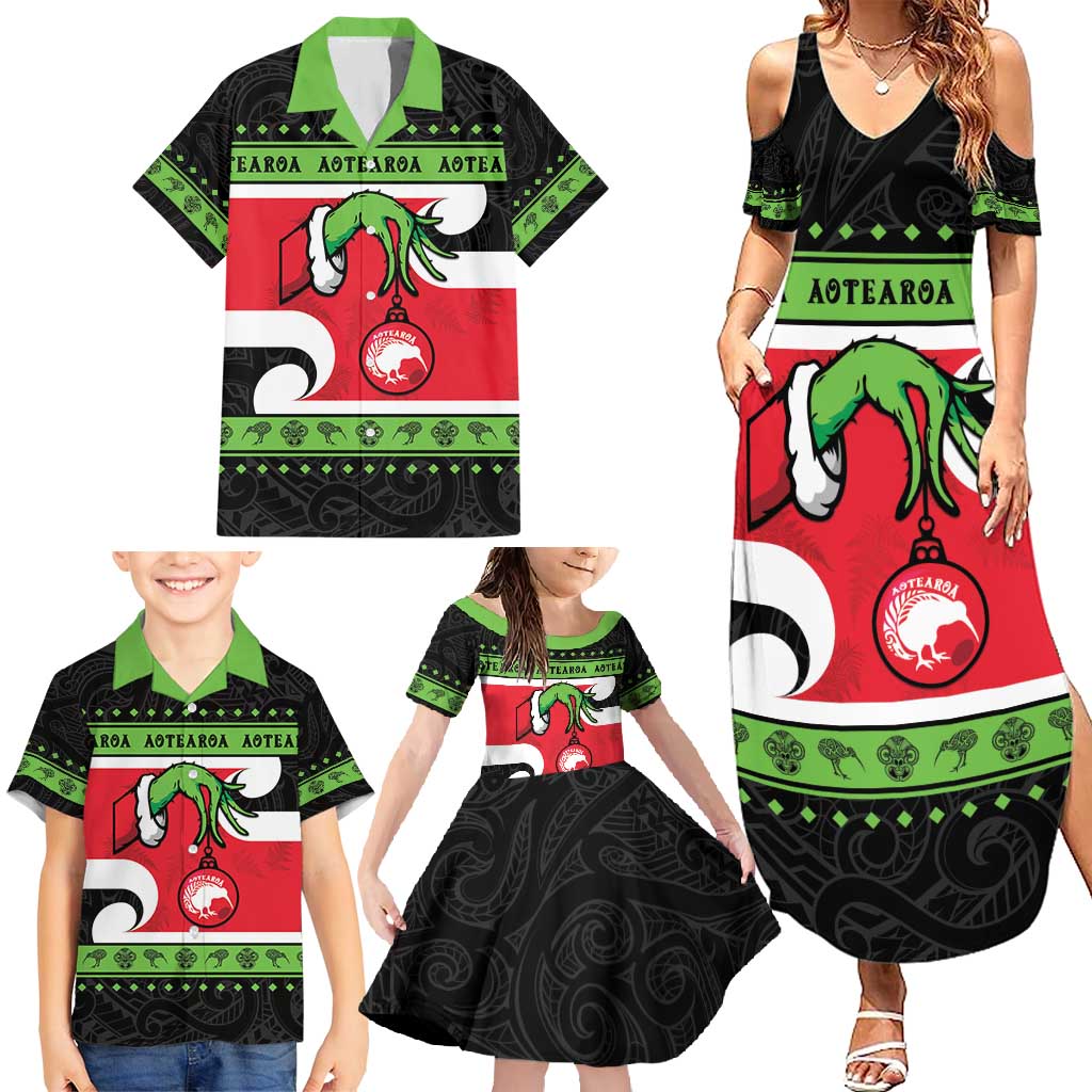 New Zealand Funny Christmas Family Matching Summer Maxi Dress and Hawaiian Shirt Maori Tiki LT05 - Polynesian Pride