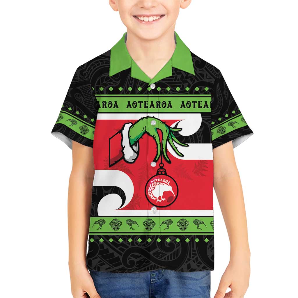 New Zealand Funny Christmas Family Matching Tank Maxi Dress and Hawaiian Shirt Maori Tiki LT05 Son's Shirt Black - Polynesian Pride