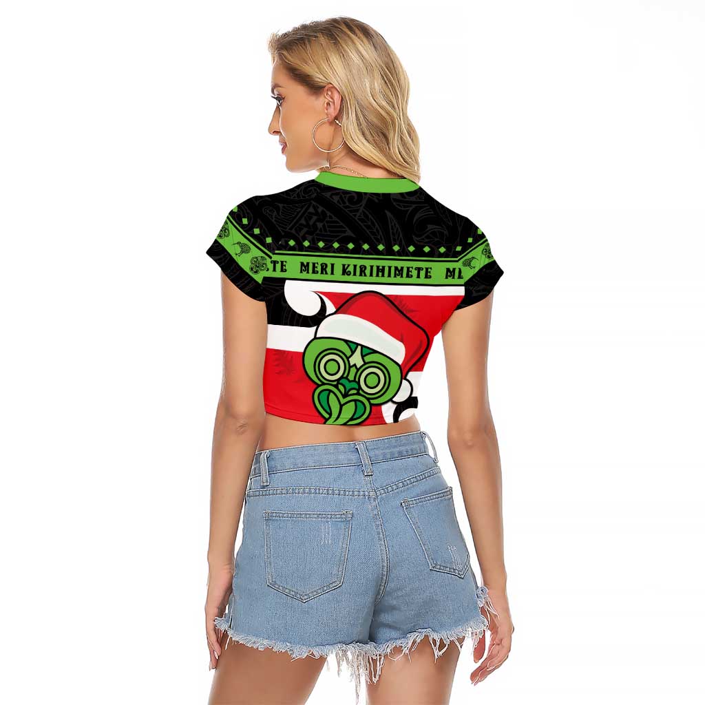 New Zealand Funny Christmas Raglan Cropped T Shirt Maori Tiki