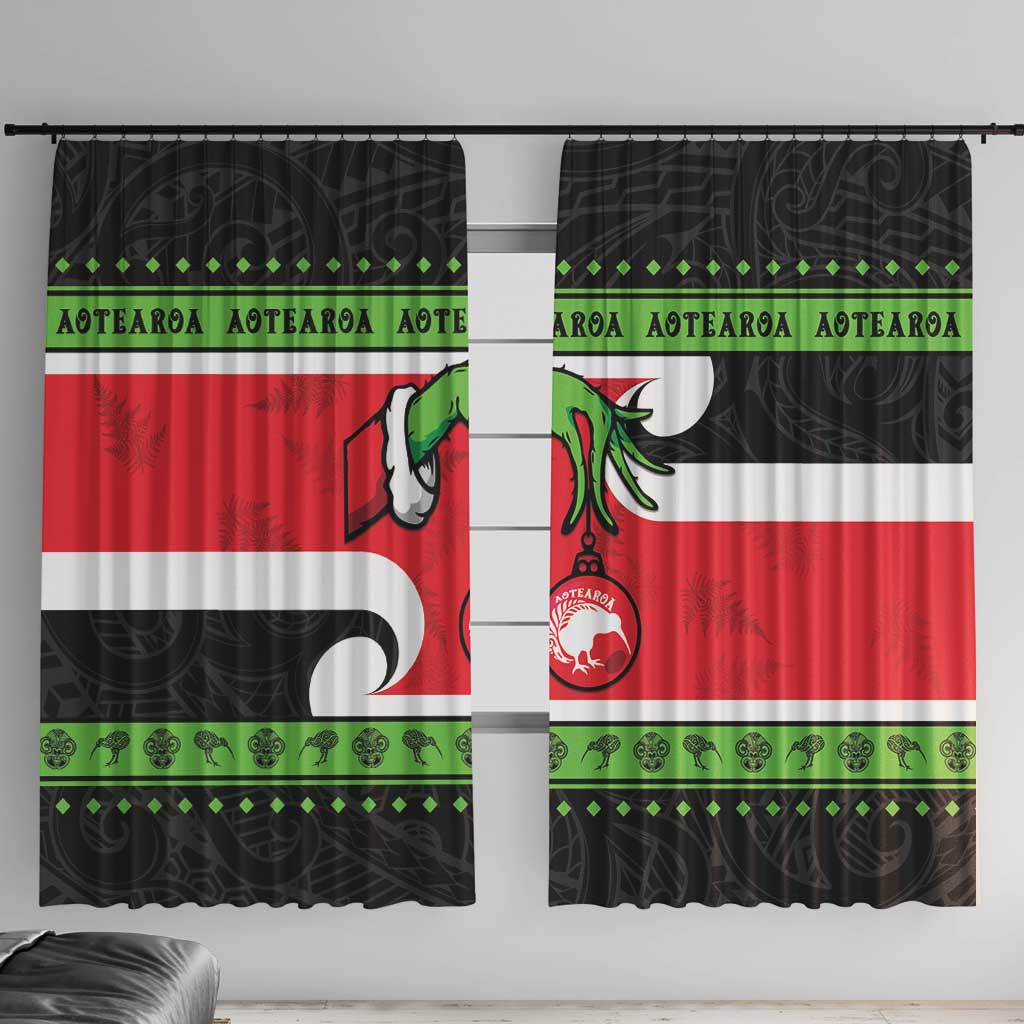 New Zealand Funny Christmas Window Curtain Maori Tiki LT05 With Hooks Black - Polynesian Pride