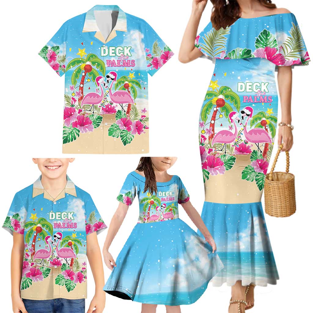 Hawaii Christmas Family Matching Mermaid Dress and Hawaiian Shirt Deck The Palms Holiday Flamingos LT05 - Polynesian Pride