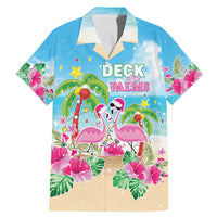 Hawaii Christmas Family Matching Mermaid Dress and Hawaiian Shirt Deck The Palms Holiday Flamingos LT05 Dad's Shirt - Short Sleeve Blue - Polynesian Pride