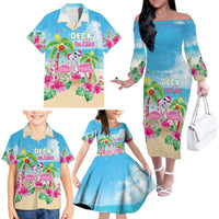 Hawaii Christmas Family Matching Off The Shoulder Long Sleeve Dress and Hawaiian Shirt Deck The Palms Holiday Flamingos LT05 - Polynesian Pride