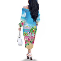 Hawaii Christmas Family Matching Off The Shoulder Long Sleeve Dress and Hawaiian Shirt Deck The Palms Holiday Flamingos LT05 - Polynesian Pride