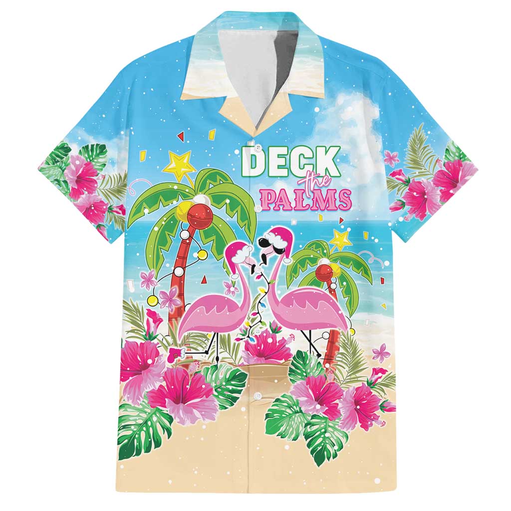 Hawaii Christmas Family Matching Summer Maxi Dress and Hawaiian Shirt Deck The Palms Holiday Flamingos LT05 Dad's Shirt - Short Sleeve Blue - Polynesian Pride