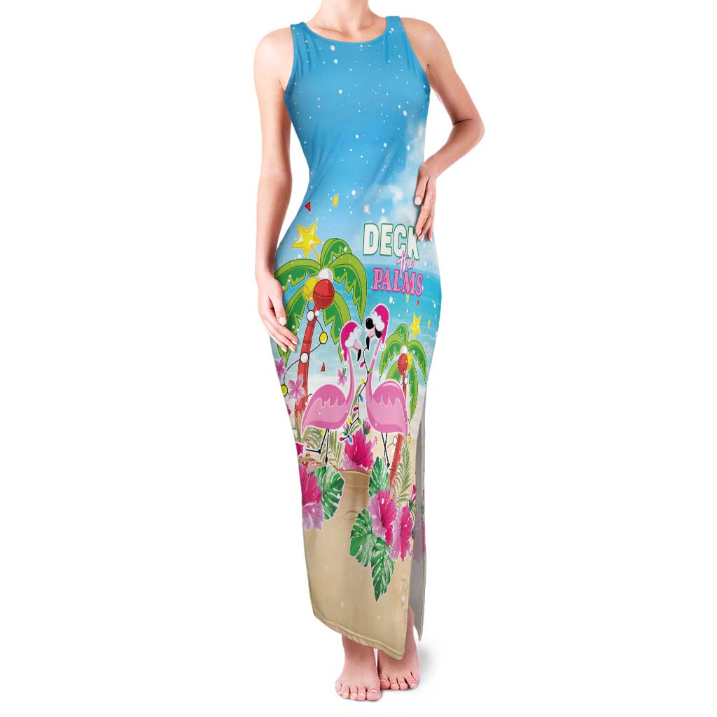 Hawaii Christmas Family Matching Tank Maxi Dress and Hawaiian Shirt Deck The Palms Holiday Flamingos LT05 Mom's Dress Blue - Polynesian Pride