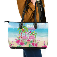Hawaii Christmas Leather Tote Bag Deck The Palms Holiday Flamingos LT05 - Polynesian Pride