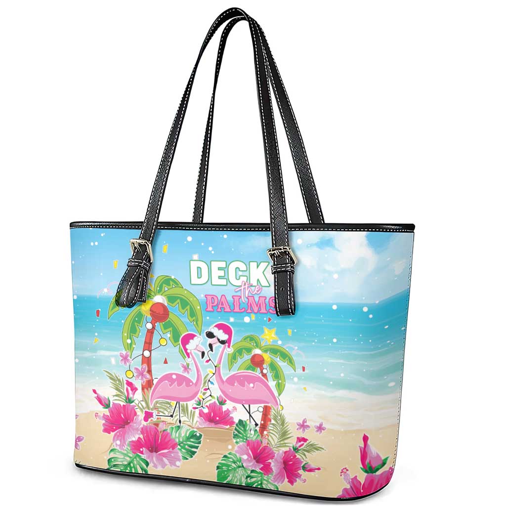 Hawaii Christmas Leather Tote Bag Deck The Palms Holiday Flamingos LT05 - Polynesian Pride
