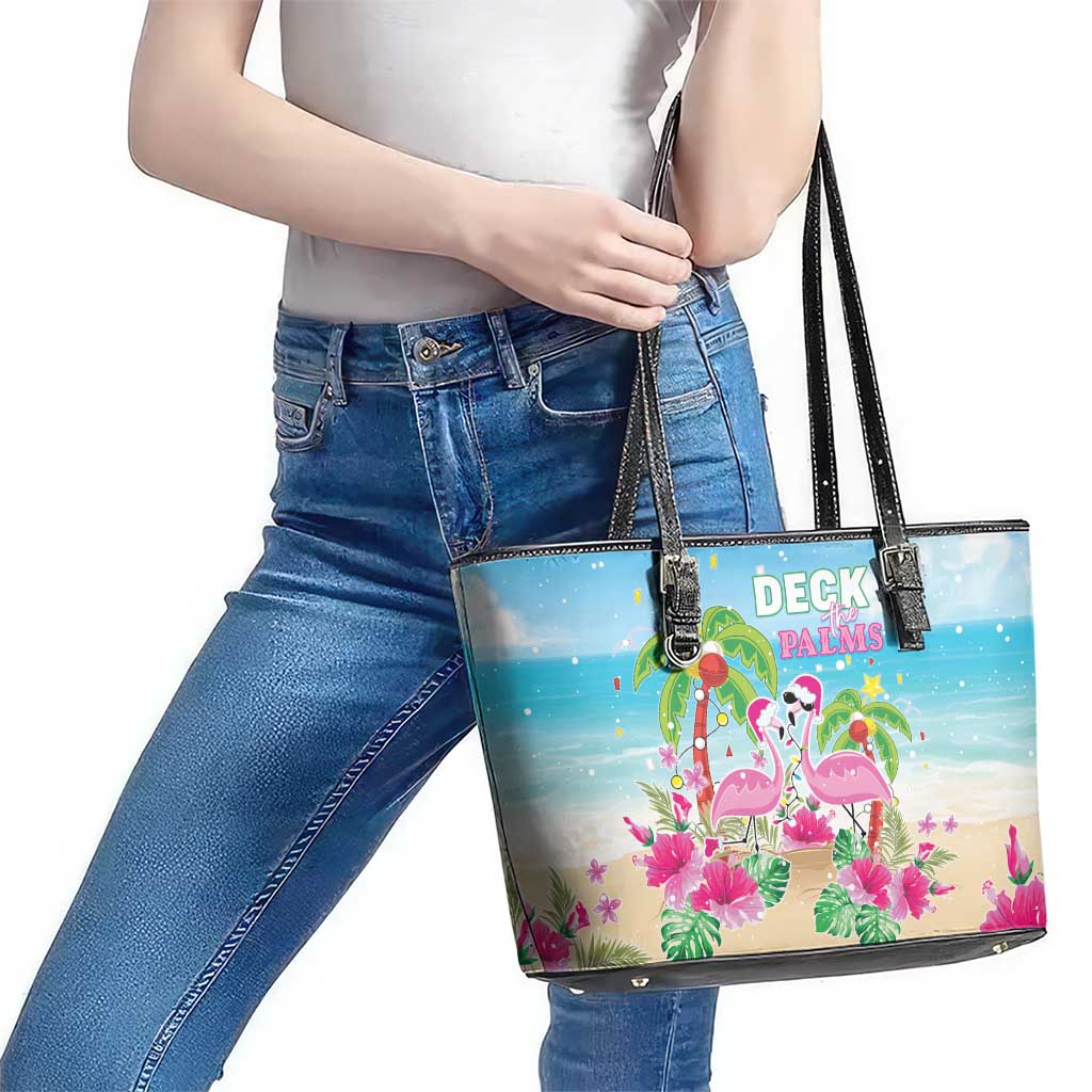 Hawaii Christmas Leather Tote Bag Deck The Palms Holiday Flamingos LT05 - Polynesian Pride