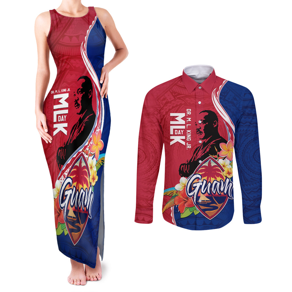 Guam Martin Luther King Jr Day Couples Matching Tank Maxi Dress and Long Sleeve Button Shirt LT05 Red - Polynesian Pride