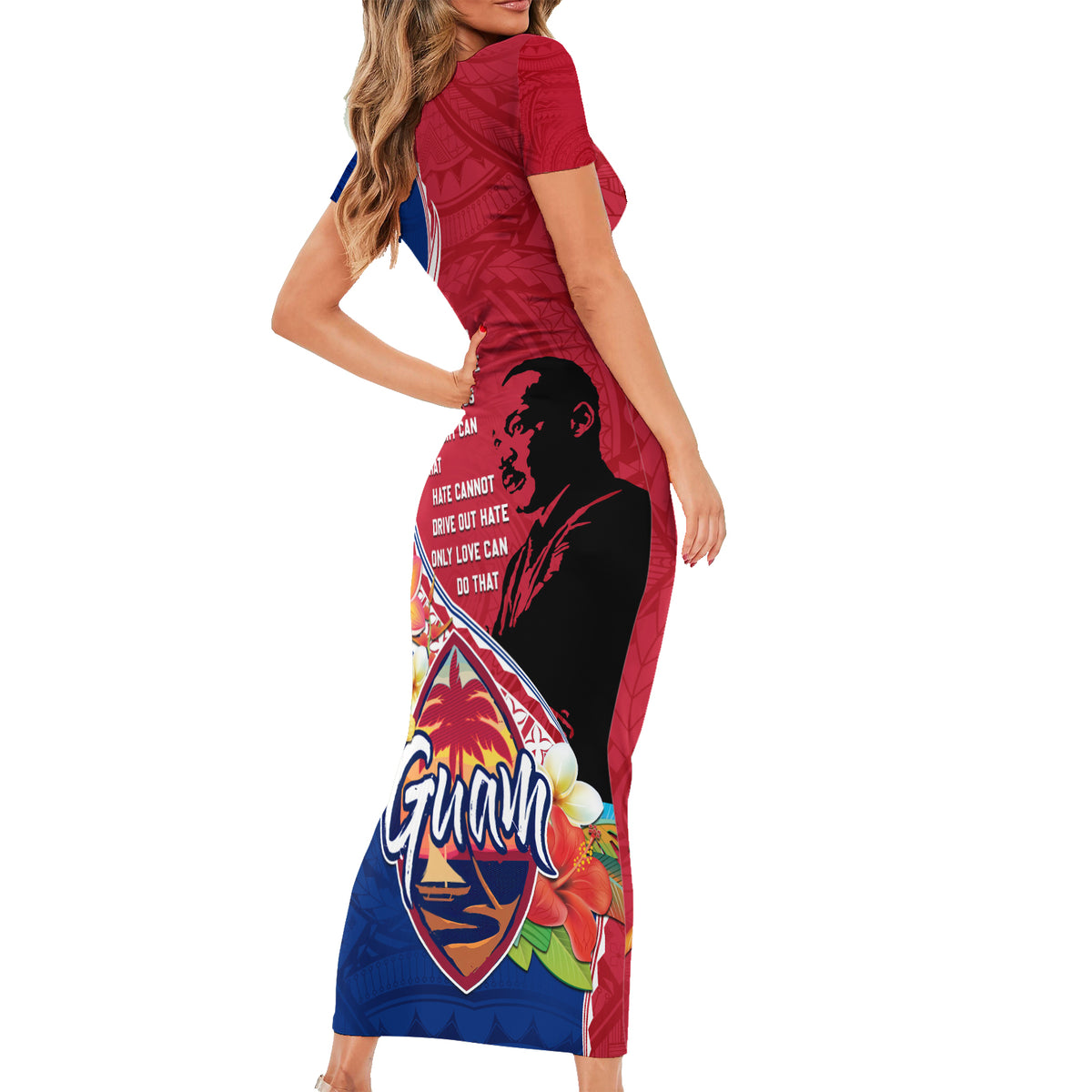 Guam Martin Luther King Jr Day Short Sleeve Bodycon Dress LT05 - Polynesian Pride