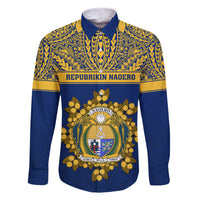 Personalised Repubrikin Naoero Independence Day Family Matching Off Shoulder Long Sleeve Dress and Hawaiian Shirt Tamanu With Coat Of Arms LT05 Dad's Shirt - Long Sleeve Yellow - Polynesian Pride