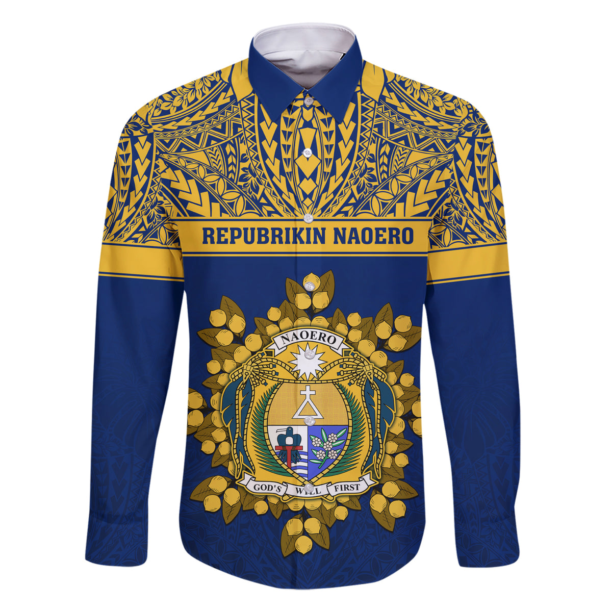 Personalised Repubrikin Naoero Independence Day Family Matching Short Sleeve Bodycon Dress and Hawaiian Shirt Tamanu With Coat Of Arms LT05 Dad's Shirt - Long Sleeve Yellow - Polynesian Pride