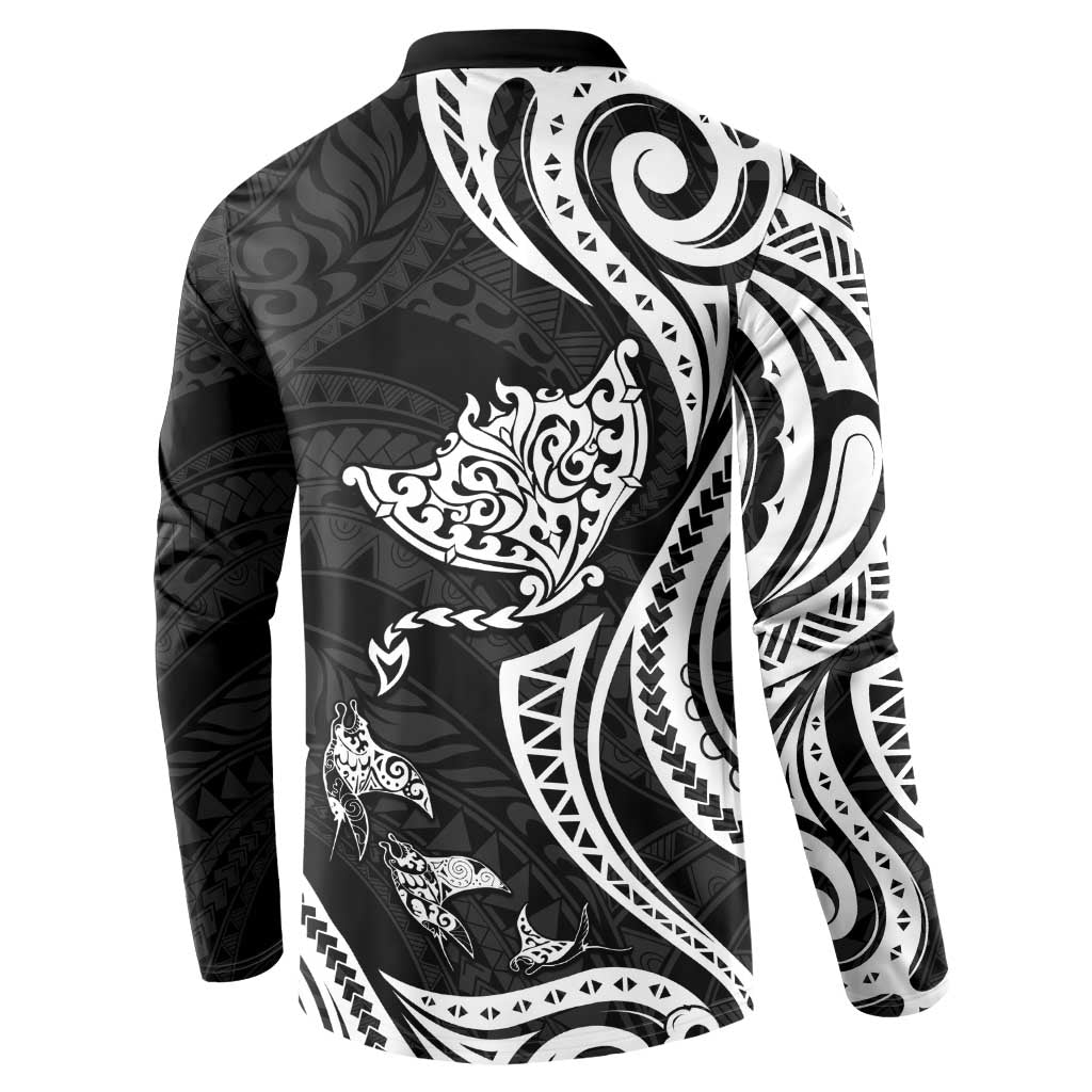 Hawaii Manta Ray Button Sweatshirt Polynesian Art Tattoo