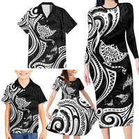 Hawaii Manta Ray Family Matching Long Sleeve Bodycon Dress and Hawaiian Shirt Polynesian Art Tattoo LT05 - Polynesian Pride