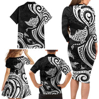 Hawaii Manta Ray Family Matching Long Sleeve Bodycon Dress and Hawaiian Shirt Polynesian Art Tattoo LT05 - Polynesian Pride