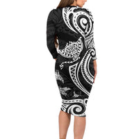 Hawaii Manta Ray Family Matching Long Sleeve Bodycon Dress and Hawaiian Shirt Polynesian Art Tattoo LT05 - Polynesian Pride