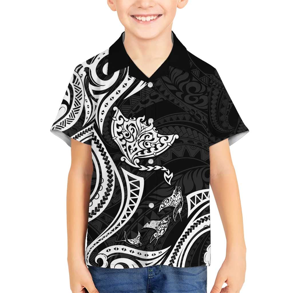 Hawaii Manta Ray Family Matching Long Sleeve Bodycon Dress and Hawaiian Shirt Polynesian Art Tattoo LT05 Son's Shirt Black - Polynesian Pride