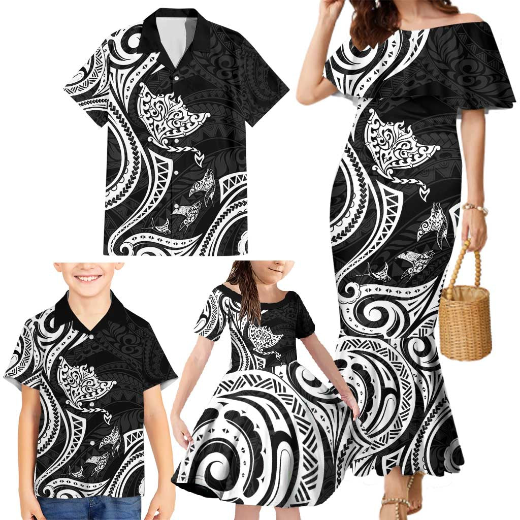 Hawaii Manta Ray Family Matching Mermaid Dress and Hawaiian Shirt Polynesian Art Tattoo LT05 - Polynesian Pride
