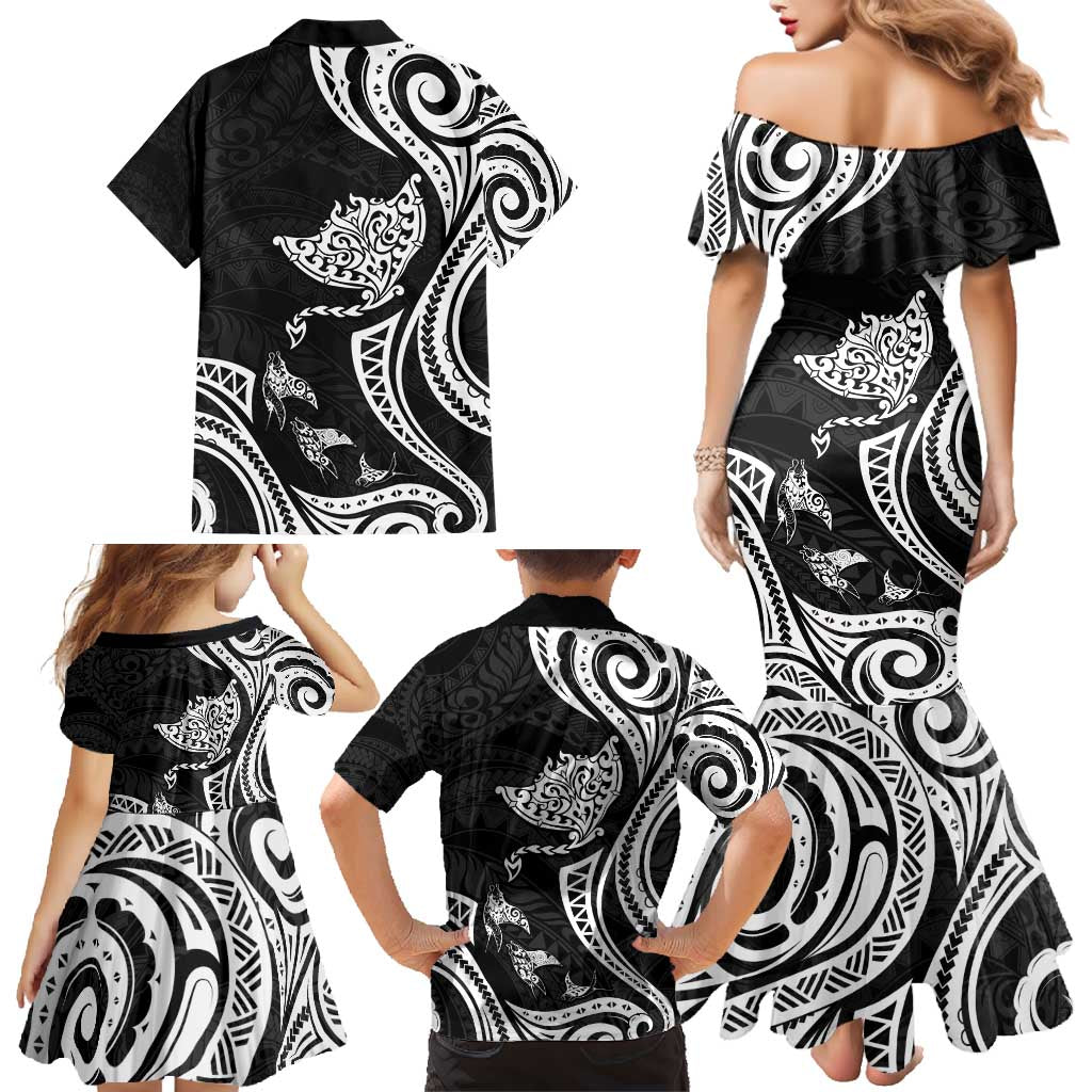 Hawaii Manta Ray Family Matching Mermaid Dress and Hawaiian Shirt Polynesian Art Tattoo LT05 - Polynesian Pride