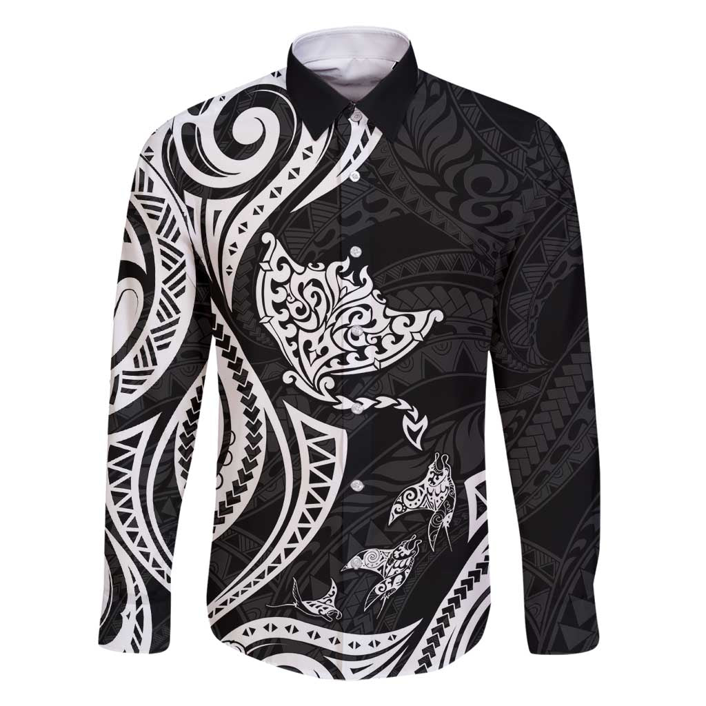 Hawaii Manta Ray Family Matching Mermaid Dress and Hawaiian Shirt Polynesian Art Tattoo LT05 Dad's Shirt - Long Sleeve Black - Polynesian Pride