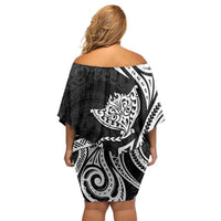 Hawaii Manta Ray Family Matching Off Shoulder Short Dress and Hawaiian Shirt Polynesian Art Tattoo LT05 - Polynesian Pride