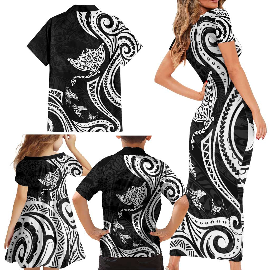 Hawaii Manta Ray Family Matching Short Sleeve Bodycon Dress and Hawaiian Shirt Polynesian Art Tattoo LT05 - Polynesian Pride