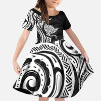 Hawaii Manta Ray Family Matching Tank Maxi Dress and Hawaiian Shirt Polynesian Art Tattoo LT05 Daughter's Dress Black - Polynesian Pride