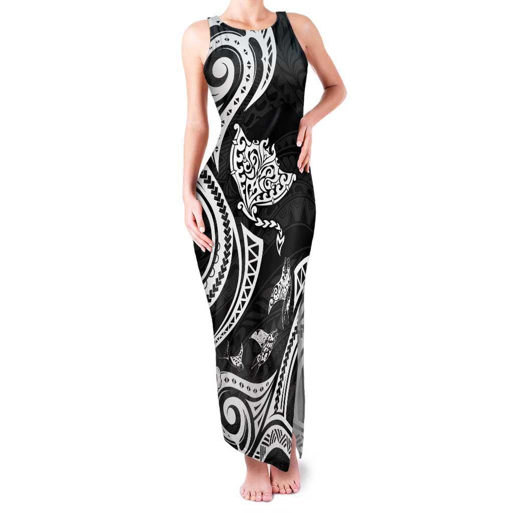 Hawaii Manta Ray Family Matching Tank Maxi Dress and Hawaiian Shirt Polynesian Art Tattoo LT05 Mom's Dress Black - Polynesian Pride